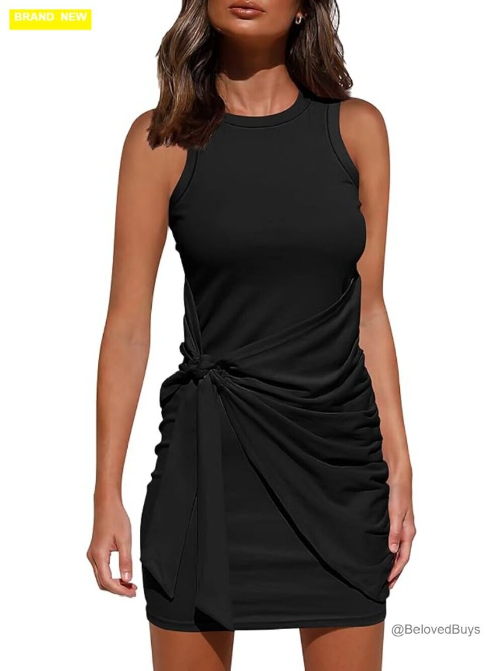 Sleeveless Wrap Bodycon Ruched Tie Waist Mini T Shirt Dress